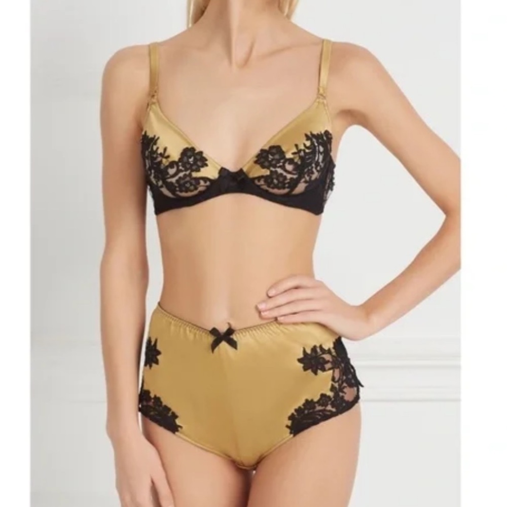NWT Agent Provocateur Soirée Nayeli Gold Black Silk French Brief M - Picture 1 of 5